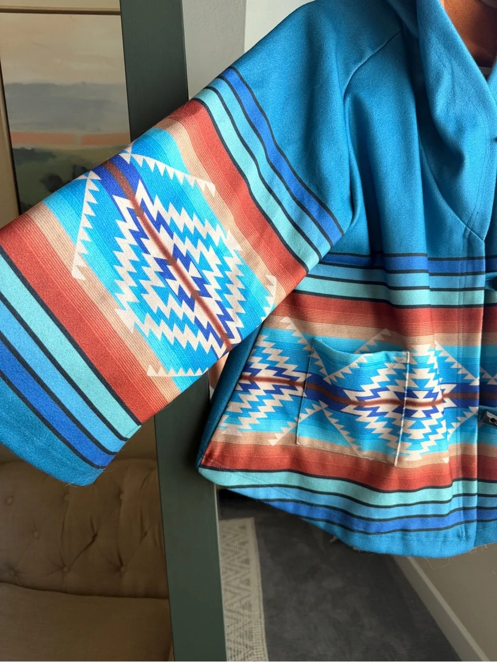NWOT Yellowstone Beth Dutton Blue Aztec Hooded Coat Costume Jacket